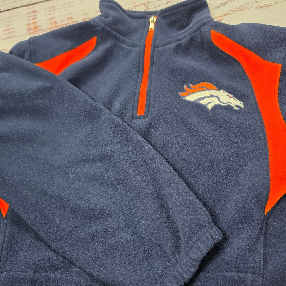 NFL Team Apparel Fleece Pullover Youth Large‎ Navy Blue Excellent Denver Broncos